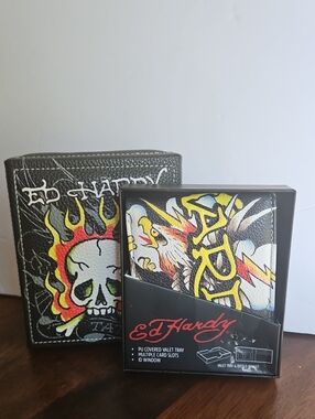 Ed Hardy Bi Fold wallet with Yellow & Red Tattoo Art